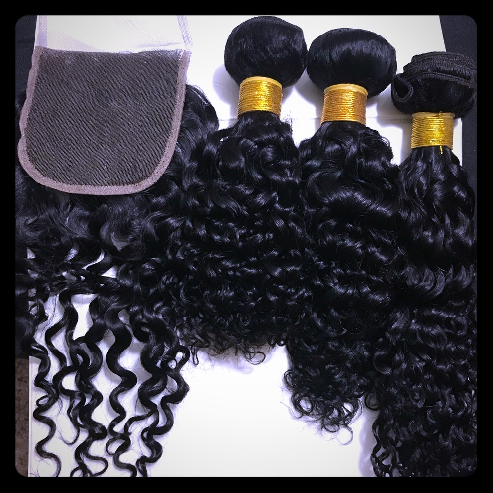 Brazilian Curly Closure & 3 Bundles!